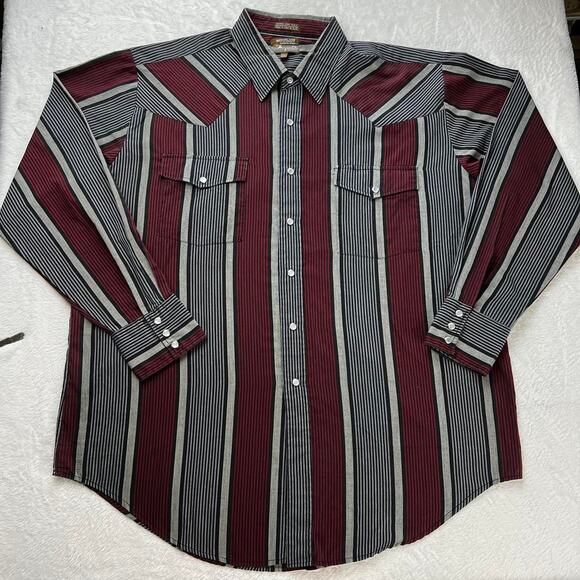 Outlaw Vintage Pearl Snap men’s Long sleeve Striped Western Wear Shirt 2XLT - Picture 1 of 7